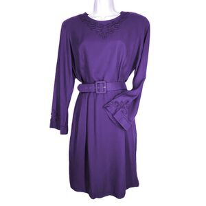 Carol Anderson Vintage Secretary Dress 12 Solid Purple Braid Trim Matching Belt